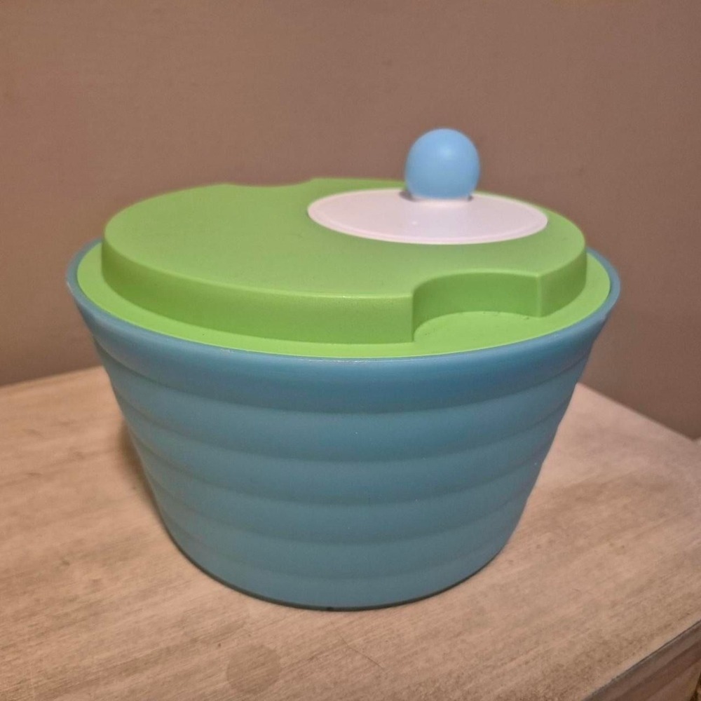 Tupperware Spin & Save Salad Spinner Set w/Lid:  Works/Tested, Turquoise & Lime